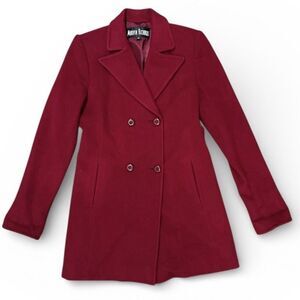 Vintage Marvin Richards Cashmere Coat Sz 4P Burgundy Satin Lined Double Breasted